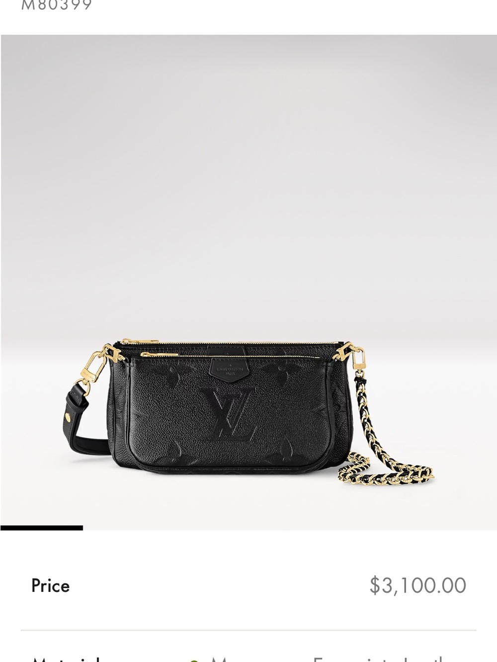 Louis Vuitton Black Embossed Leather Mini Chain Bag with Gold Hardware